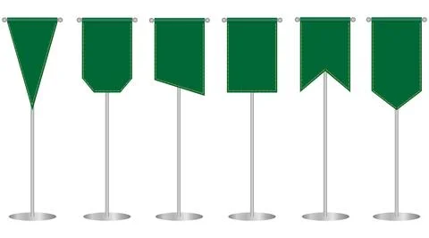 Set of six blank green office table desk pennant flags banners metallic Stock Illustration