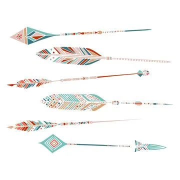 Set of six boho arrows, ethnic ornaments Stock Illustration