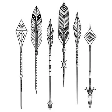 Set of six boho arrows, ethnic ornaments Stock Illustration