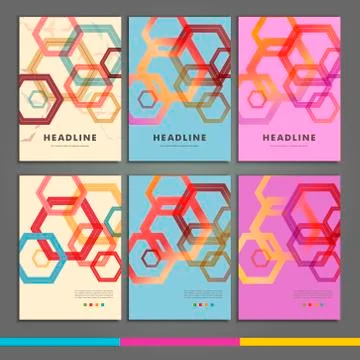 Set of six book covers the background hexagons Stock Illustration