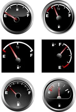 Set of six car dash boards petrol meter, fuel gauge. Vector illustration Stock Illustration