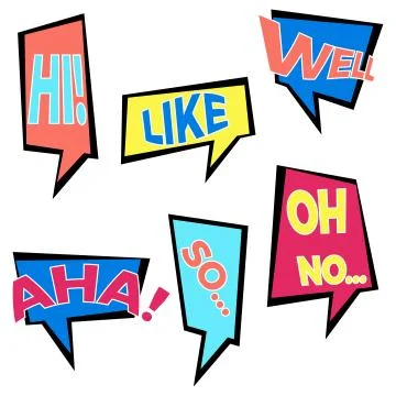 Set of six cartoon comic balloon speech bubbles in flat style Stock Illustration