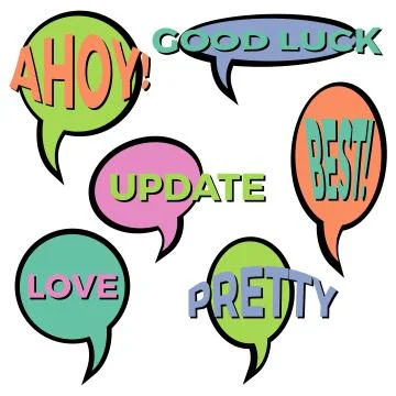 Set of six cartoon comic balloon speech bubbles in flat style Stock Illustration