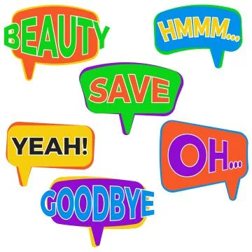 Set of six cartoon comic balloon speech bubbles in flat style Illustrazione stock