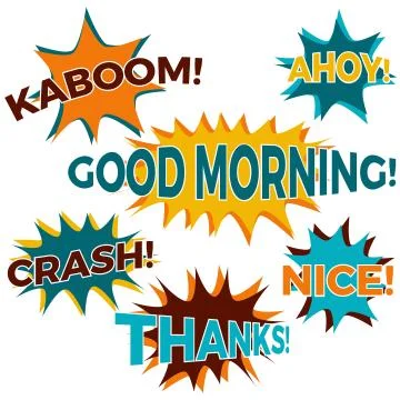 Set of six cartoon comic balloon speech bubbles in flat style Stock Illustration