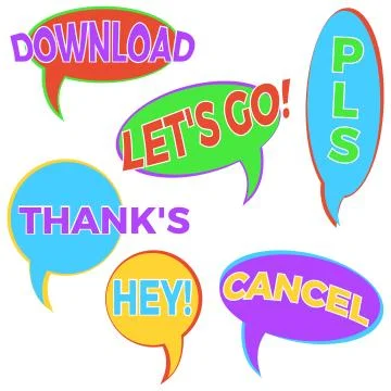 Set of six cartoon comic balloon speech bubbles in flat style Stock Illustration
