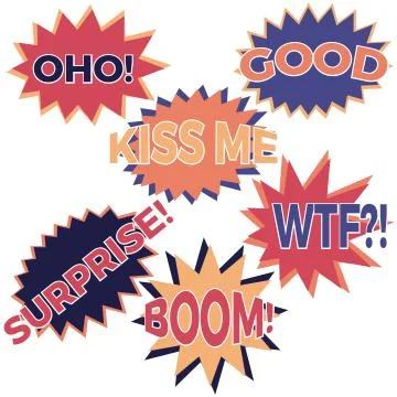 Set of six cartoon comic balloon speech bubbles in flat style Stock Illustration