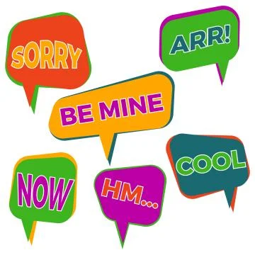 Set of six cartoon comic balloon speech bubbles in flat style Illustrazione stock