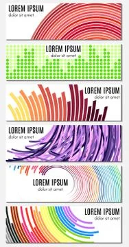 Set of six colorful abstract header banners with curved lines Illustrazione stock