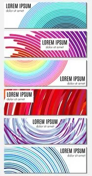 Set of six colorful abstract header banners with curved lines Stock Illustration