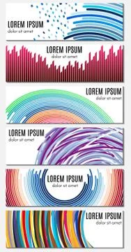 Set of six colorful abstract header banners with curved lines Stock Illustration
