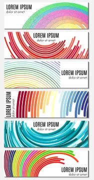 Set of six colorful abstract header banners with curved lines and place for text Stock Illustration