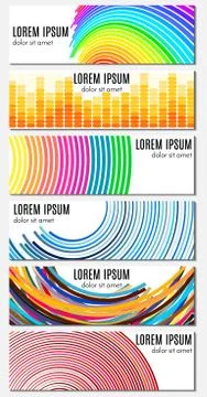 Set of six colorful abstract header banners with curved lines Stock Illustration