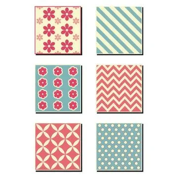Set of six colorful geometric patterns with floral and zigzag designs Stock Illustration