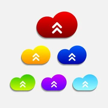 Set of six colorful upload cloud icons Stock Illustration