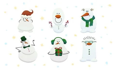 Set of six cute snowmen. Stock Illustration