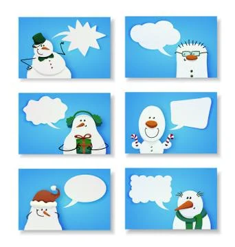 Set of six cute snowmen. Stock Illustration