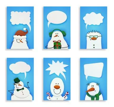 Set of six cute snowmen. Stock Illustration