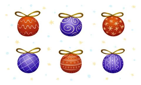 Set of six decorative christmas tree decorations Stock Illustration