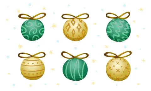 Set of six decorative christmas tree decorations Stock Illustration