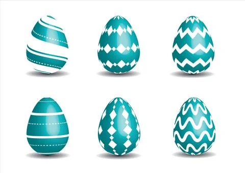 Set of six decorative Easter eggs green and white on white background Stock Illustration