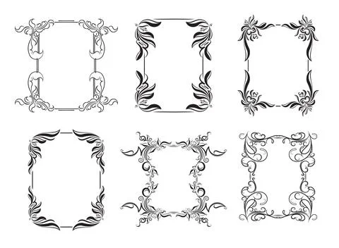 Set of six decorative floral vector frames for your design. Stock Illustration