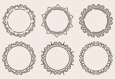 Set of six decorative round borders. Stock Illustration