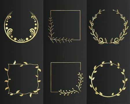 Set of six delicate floral frames and wreaths for design Stock Illustration