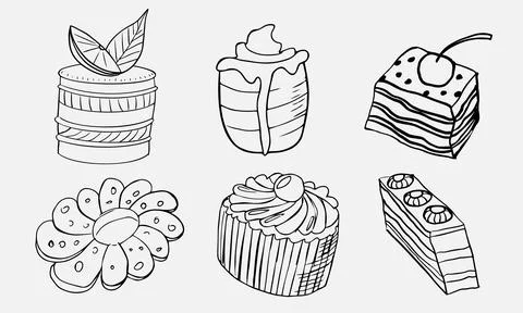 A set of six dessert and cake icons. Stock Illustration