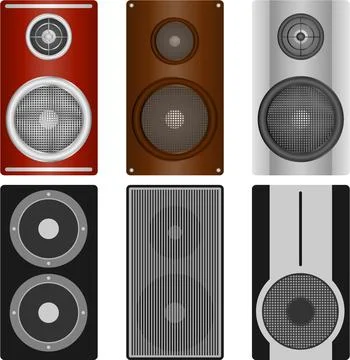 Set of six different audio speaker systems vector illustration. Acoustic Stock Illustration