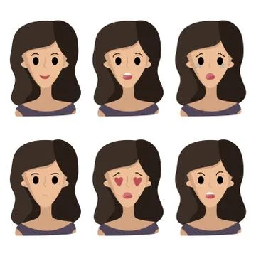 A set of six different female faces. Stock Illustration