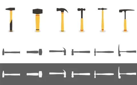 Set of six different hammers Stock Illustration