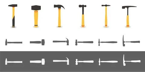 Set of six different hammers Stock Illustration