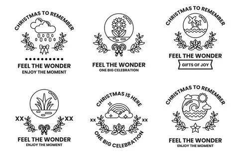 Set of six different holiday themed stickers each with a unique design Stock Illustration