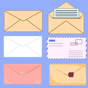 Set of six Different Types of Paper Messages Envelope for Sending Letters Stock Illustration