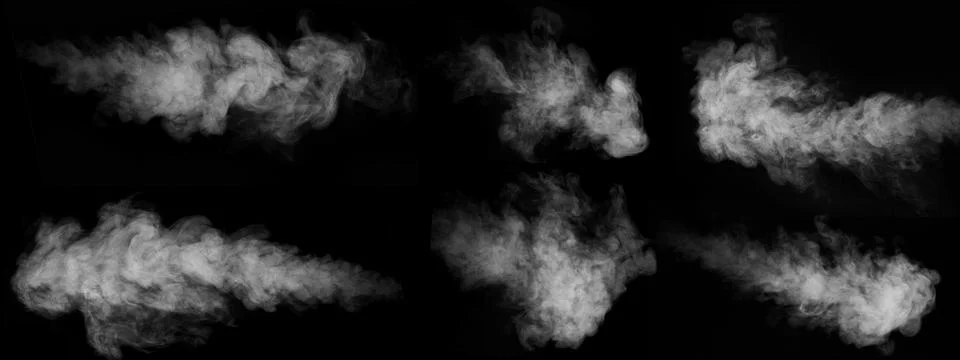 A set of six different types of swirling, wriggling smoke, vapor isolated on  Stock Photos