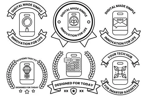 A set of six digital badges, each with a different design and concept Stock Illustration