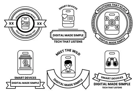 A set of six digital made simple badges Illustrazione stock