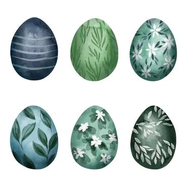 Set of six easter eggs with floral patterns Stock Illustration