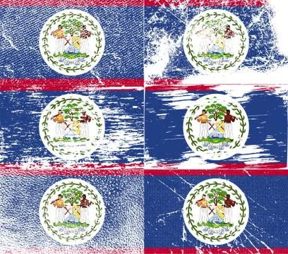 Set of six flags Belize with old texture. Stock Photos