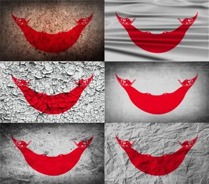 Set of six flags Easter Rapa Nui, CHILE with old texture. 스톡 일러스트