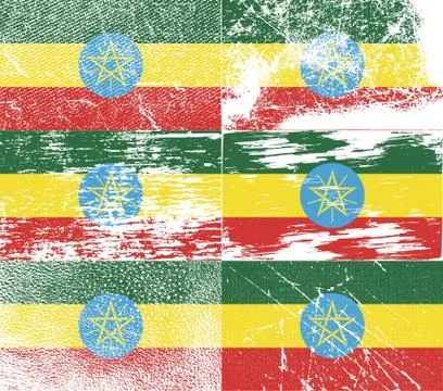 Set of six flags Ethiopia with old texture. Stock Photos