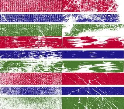 Set of six flags Gambia with old texture. Stock Photos