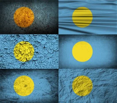 Set of six flags Palau with old texture. 스톡 일러스트