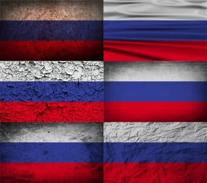 Set of six flags Russia with old texture. Stock Photos