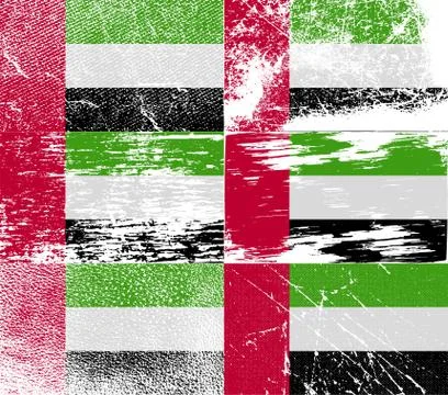 Set of six flags United Arab Emirates with old texture. Ilustração Stock