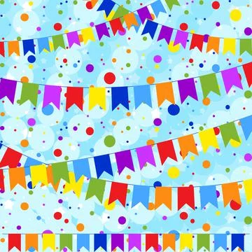 Set of six flat colored garlands isolated in the form of flags on a rope. On  Stock Illustration