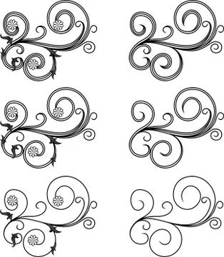 Set of six floral design elements Stock Illustration
