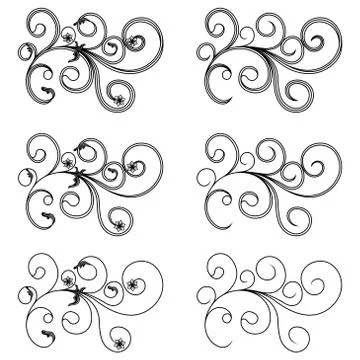 Set of six floral design elements Illustrazione stock