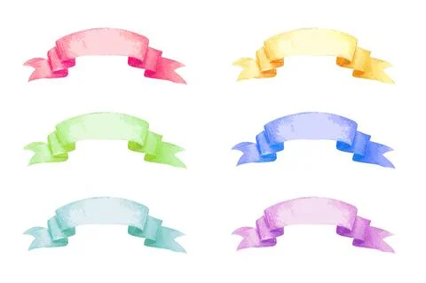 Set of six folded ribbons, different colors Stock Illustration